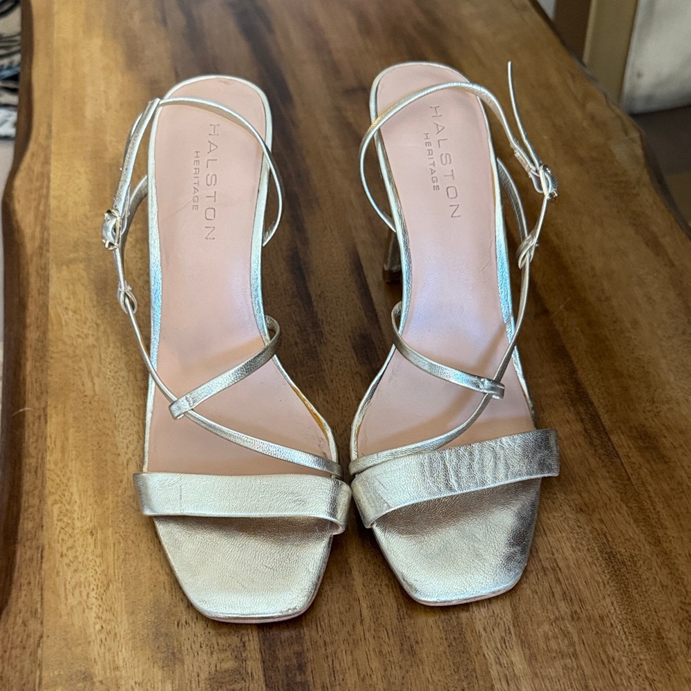 Halston Heritage Metallic Strappy Heels